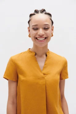 Blouse Kat 100% Lin Jaune Moutarde Femme*CAROLL Hot