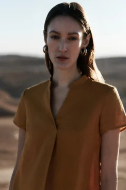 Blouse Kat 100% Lin Jaune Moutarde Femme*CAROLL Hot