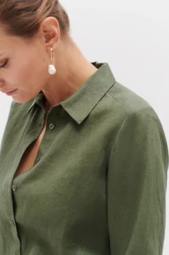 Chemise Brenda 100% Lin Vert Kaki Femme*CAROLL Best Sale