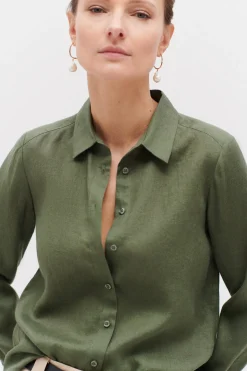 Chemise Brenda 100% Lin Vert Kaki Femme*CAROLL Best Sale
