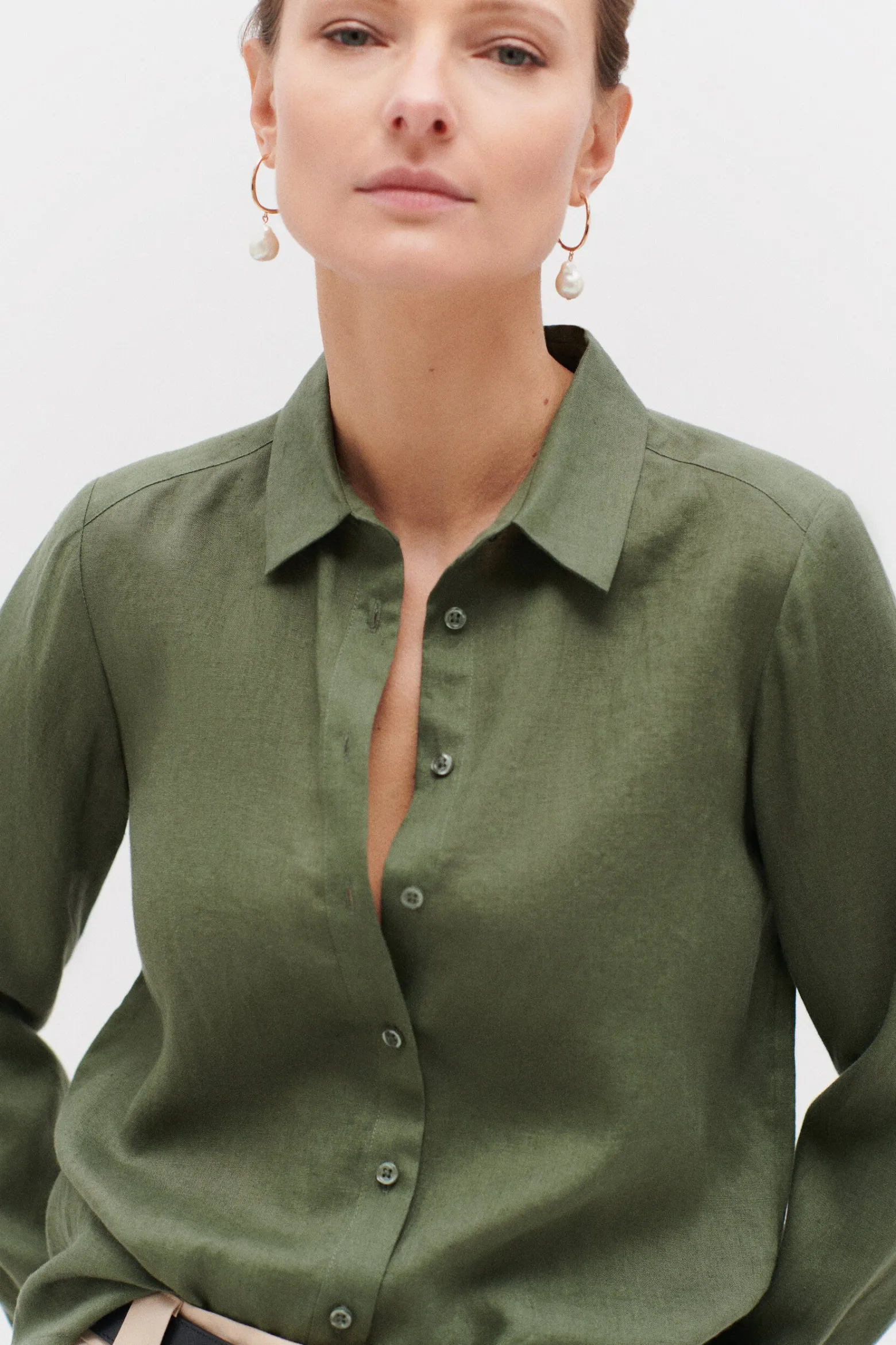 Chemise Brenda 100% Lin Vert Kaki Femme*CAROLL Best Sale