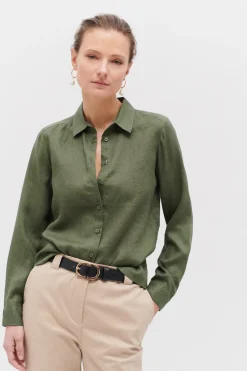 Chemise Brenda 100% Lin Vert Kaki Femme*CAROLL Best Sale