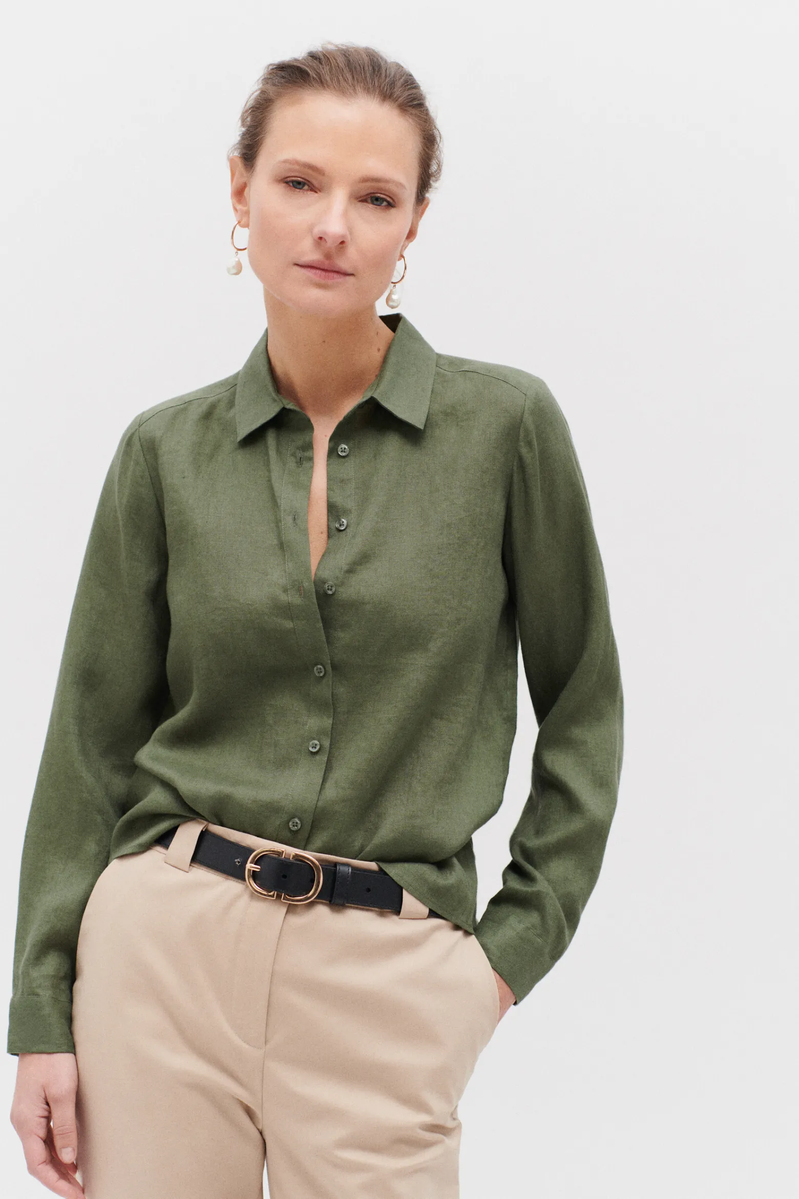 Chemise Brenda 100% Lin Vert Kaki Femme*CAROLL Best Sale