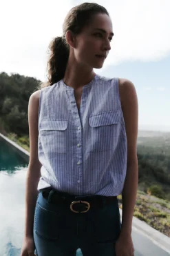 Chemise Chambray Rayee 100% Lin Femme*CAROLL Sale