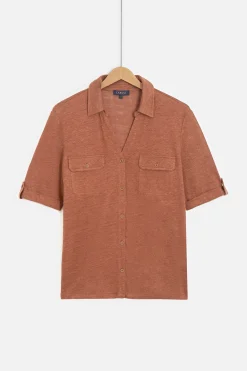 Chemise Estela 100% Lin Marron Cognac Femme*CAROLL Cheap
