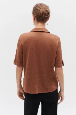 Chemise Estela 100% Lin Marron Cognac Femme*CAROLL Cheap