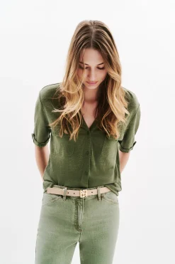 Chemise Estela 100% Lin Vert Kaki Femme*CAROLL Hot