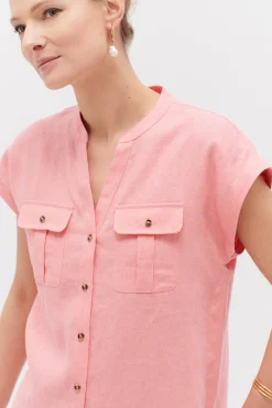 Chemise Gina 100% Lin Rose Corail Femme*CAROLL Online