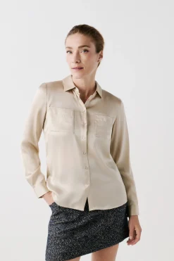 Chemise Jeanne B En Soie Beige Femme*CAROLL Shop