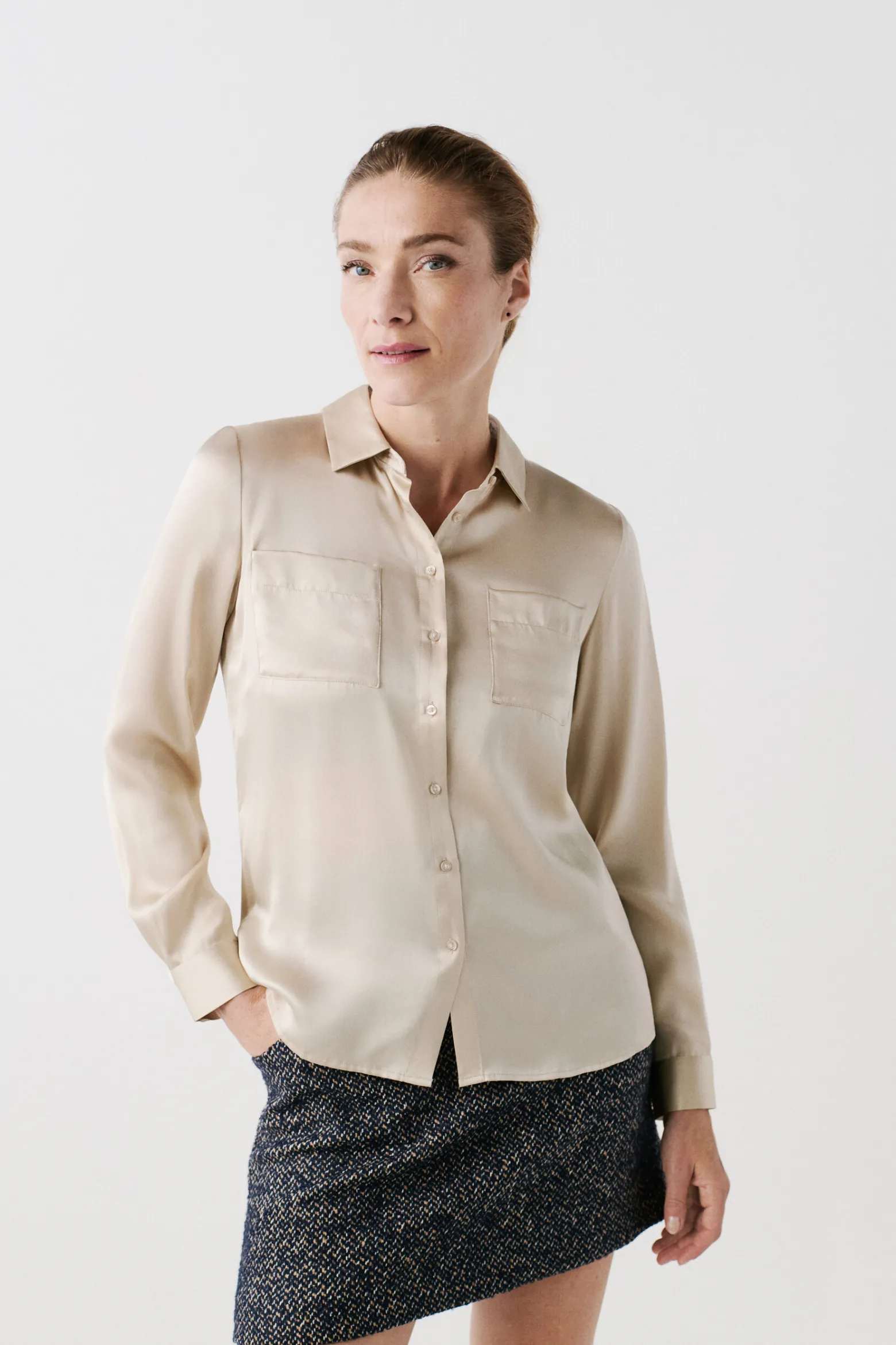Chemise Jeanne B En Soie Beige Femme*CAROLL Shop