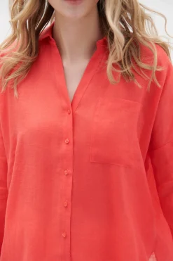 Chemise Sandy Oversize 100% Lin Rouge Femme*CAROLL Cheap