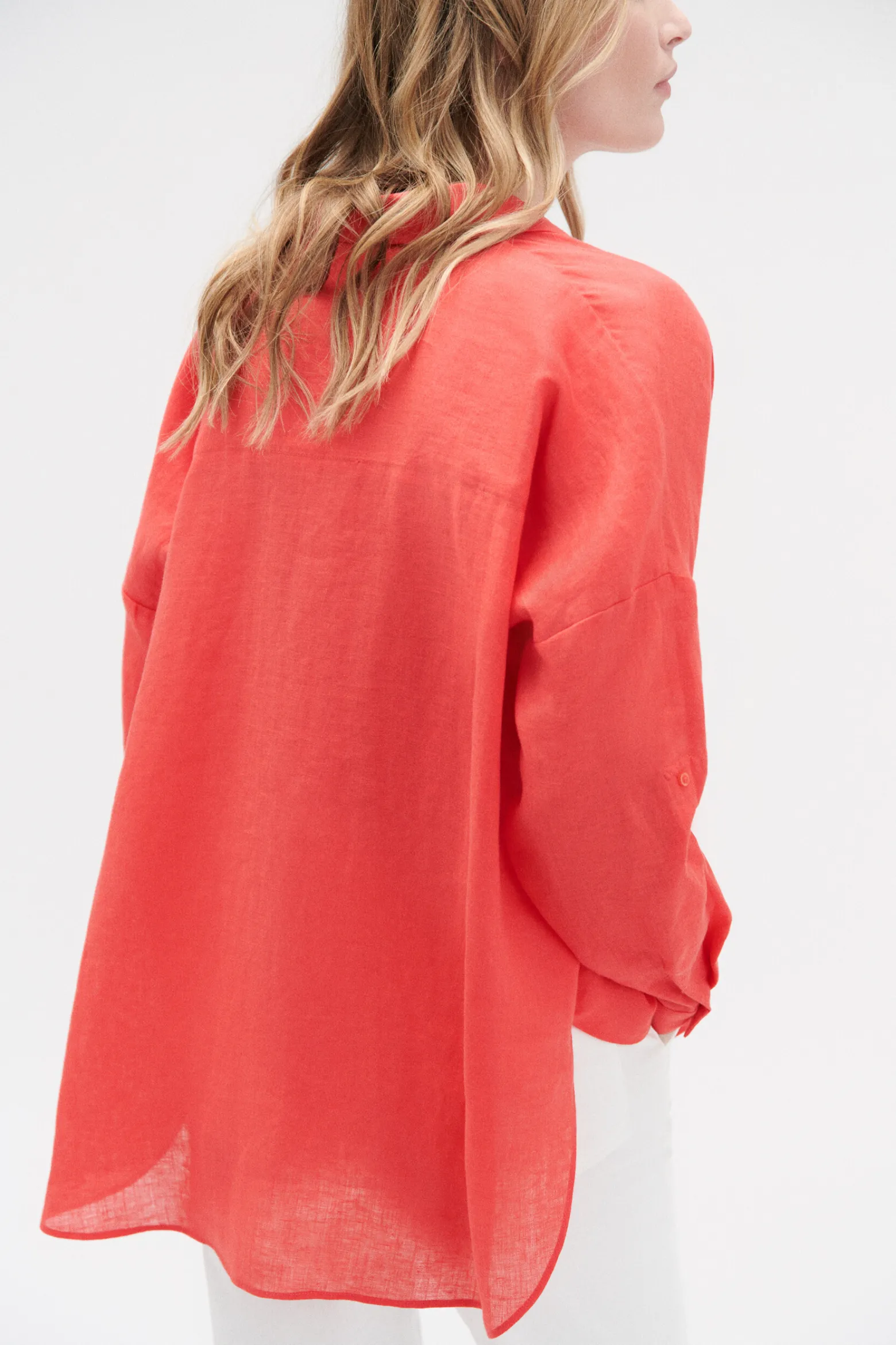 Chemise Sandy Oversize 100% Lin Rouge Femme*CAROLL Cheap