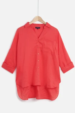 Chemise Sandy Oversize 100% Lin Rouge Femme*CAROLL Cheap