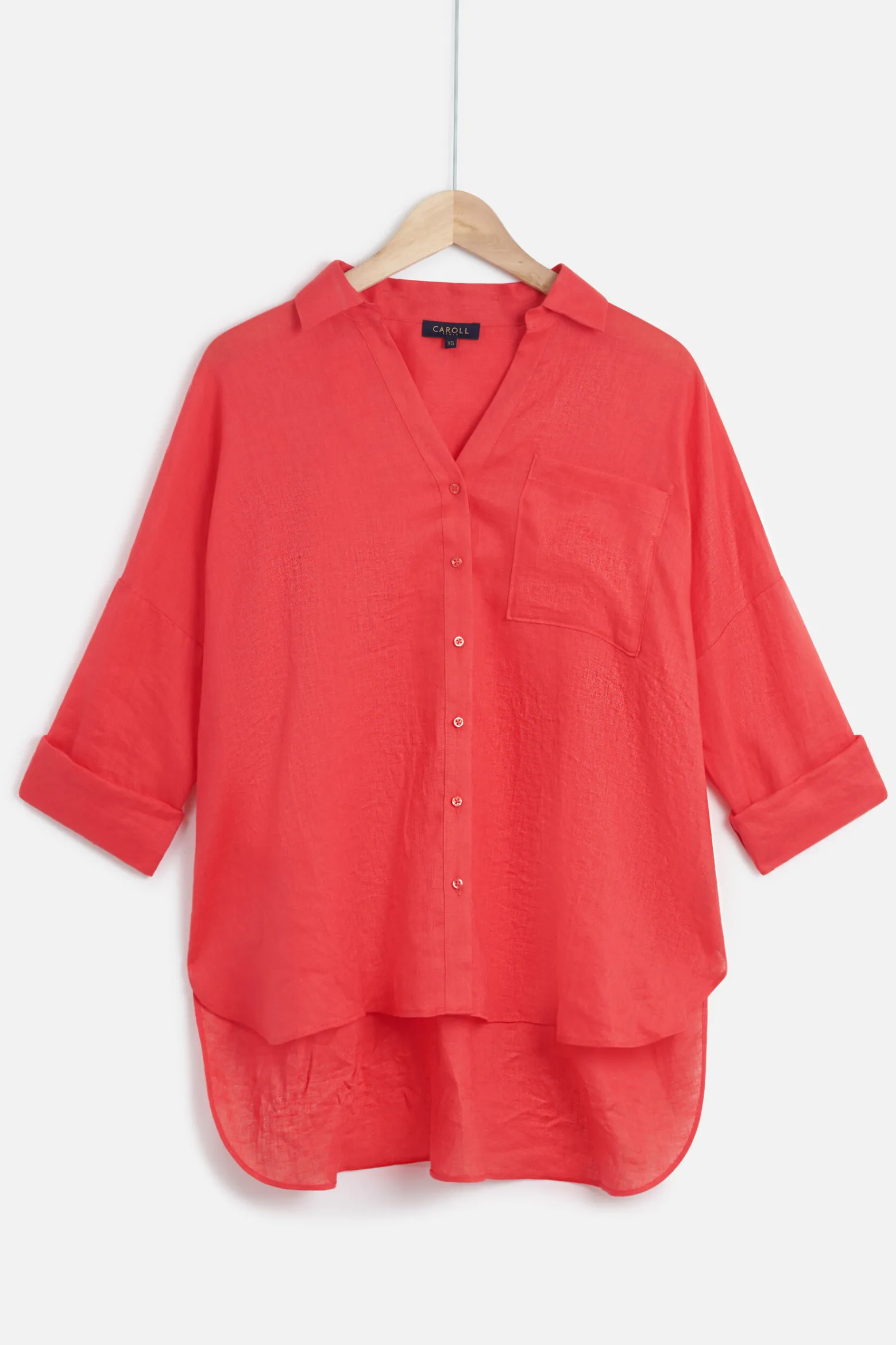 Chemise Sandy Oversize 100% Lin Rouge Femme*CAROLL Cheap