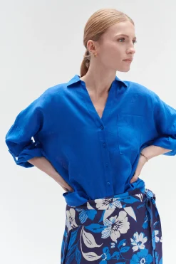Chemise Sandy Oversize 100% Lin Bleu Electrique Femme*CAROLL Store
