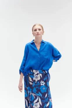 Chemise Sandy Oversize 100% Lin Bleu Electrique Femme*CAROLL Store