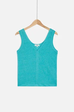 Debardeur Aretha 100% Lin Vert Emeraude Femme*CAROLL Discount