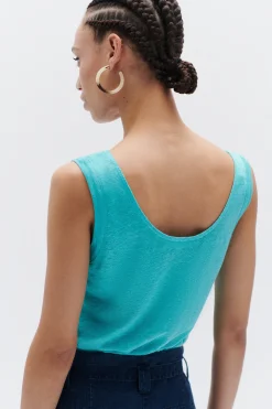 Debardeur Aretha 100% Lin Vert Emeraude Femme*CAROLL Discount