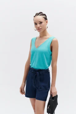 Debardeur Aretha 100% Lin Vert Emeraude Femme*CAROLL Discount