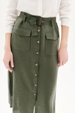 Jupe Agnes 100% Lin Vert Kaki Femme*CAROLL Store