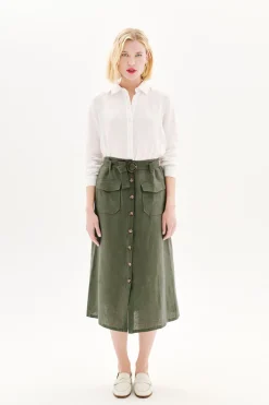 Jupe Agnes 100% Lin Vert Kaki Femme*CAROLL Store