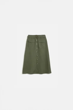 Jupe Agnes 100% Lin Vert Kaki Femme*CAROLL Store