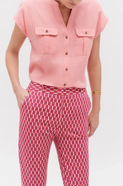 Pantalon Gabin A Motifs Graphiques Rose Fushia Femme*CAROLL Fashion
