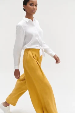 Pantalon Valvano Jupe-Culotte 100% Lin Jaune Or Femme*CAROLL Flash Sale