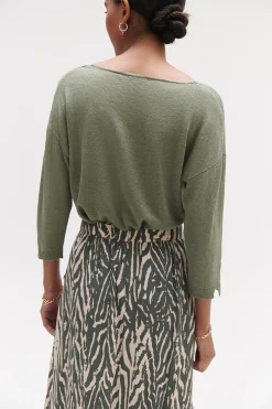 Pull Alicia Col V 100% Lin Femme*CAROLL Discount