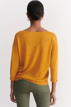 Pull Alicia Col V 100% Lin Jaune Moutarde Femme*CAROLL Store