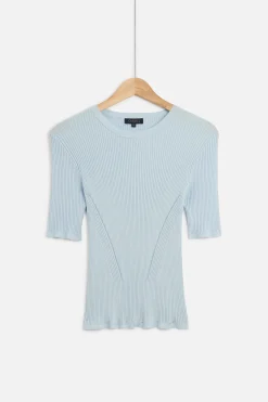 Pull Jim En Maille Cotelee Bleu Ciel Femme*CAROLL Cheap