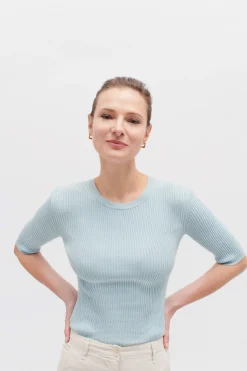 Pull Jim En Maille Cotelee Bleu Ciel Femme*CAROLL Cheap