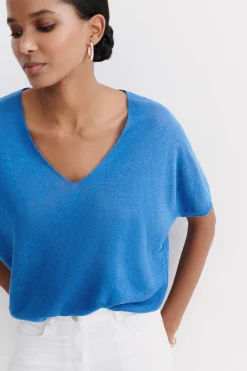 Pull Milane 100% Lin Bleu Electrique Femme*CAROLL New