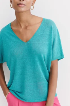 Pull Milane 100% Lin Vert Emeraude Femme*CAROLL Shop