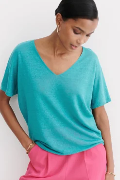 Pull Milane 100% Lin Vert Emeraude Femme*CAROLL Shop