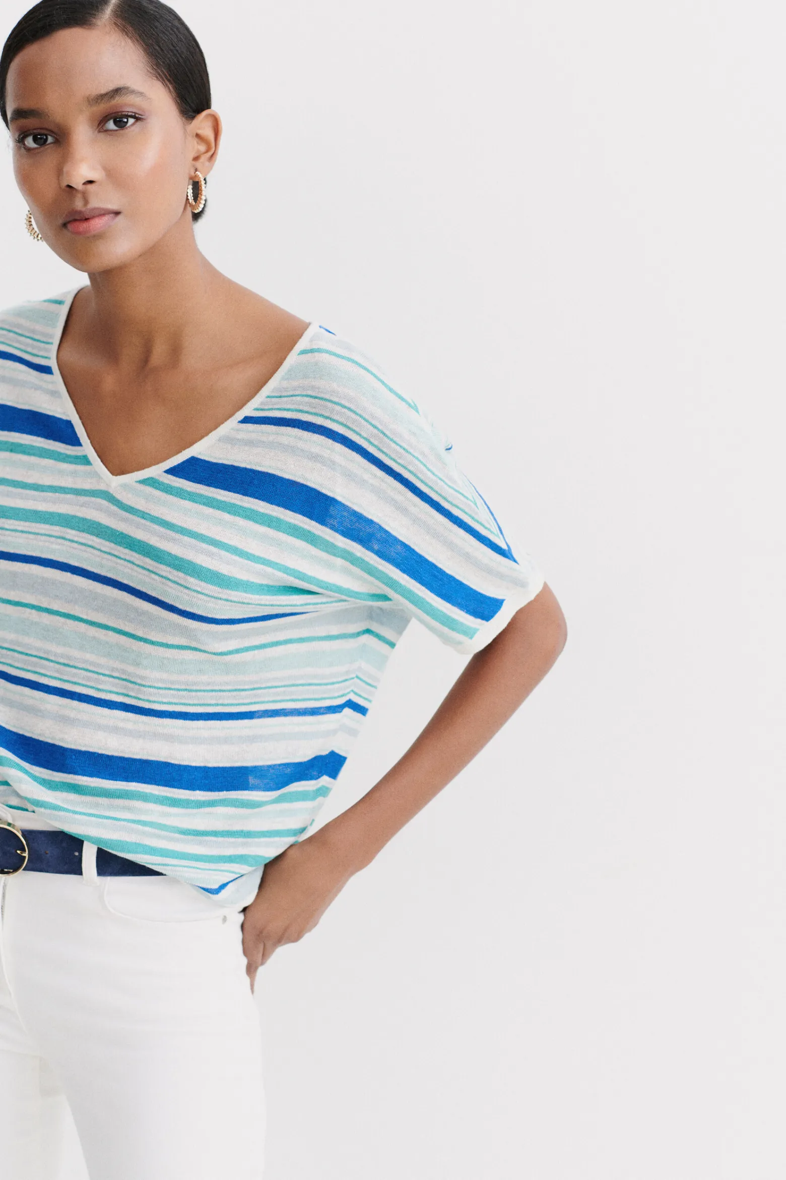 Pull Milano 100% Lin Bleu Electrique Femme*CAROLL Fashion