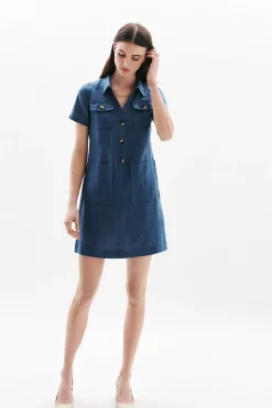Robe Laure 100% Lin Denim Stone Femme*CAROLL Cheap