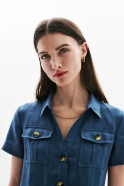 Robe Laure 100% Lin Denim Stone Femme*CAROLL Cheap