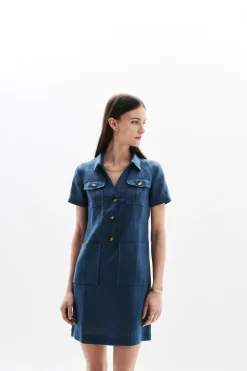 Robe Laure 100% Lin Denim Stone Femme*CAROLL Cheap