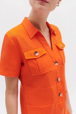 Robe Laure 100% Lin Orange Femme*CAROLL Sale