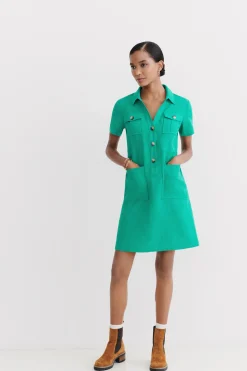 Robe Laure 100% Lin Vert Emeraude Femme*CAROLL Sale