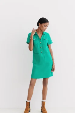 Robe Laure 100% Lin Vert Emeraude Femme*CAROLL Sale