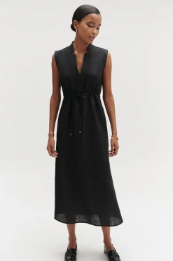 Robe Longue Amy 100% Lin Noir Femme*CAROLL Discount