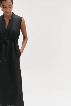 Robe Longue Amy 100% Lin Noir Femme*CAROLL Discount