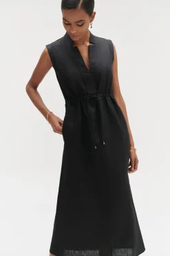 Robe Longue Amy 100% Lin Noir Femme*CAROLL Discount