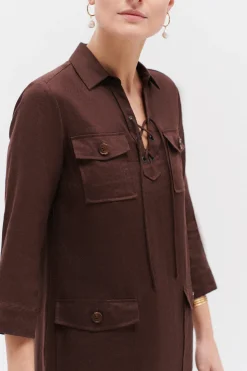 Robe Meyer 100% Lin Marron Fonce Femme*CAROLL Cheap