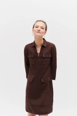 Robe Meyer 100% Lin Marron Fonce Femme*CAROLL Cheap