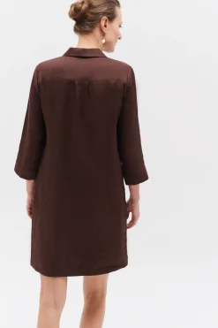 Robe Meyer 100% Lin Marron Fonce Femme*CAROLL Cheap