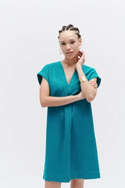 Robe Mirabelle 100% Lin Vert Emeraude Femme*CAROLL Best