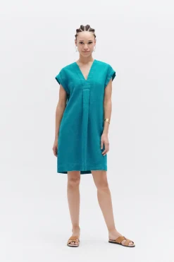 Robe Mirabelle 100% Lin Vert Emeraude Femme*CAROLL Best